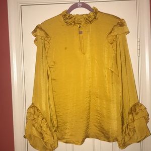 Eloquii yellow high neck top with drama sleeves